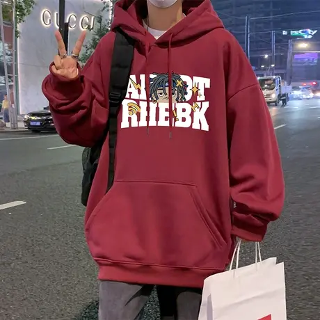 立体发泡印花美式宽松连帽卫衣男秋冬季oversize潮流情侣外套纯棉图片