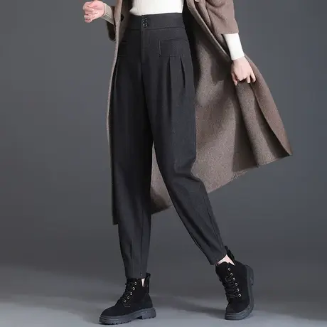 中年妈妈秋冬季毛呢萝卜裤高腰宽松加大码显瘦加绒哈伦裤小脚长裤商品大图