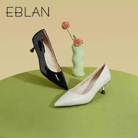 伊伴春季女鞋新款优雅简约素面单鞋细高跟鞋日常通勤低跟宴会鞋女图片