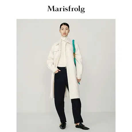 【衬衫式外套】玛丝菲尔冬季新款米白色小香风编织羊毛毛呢外套商品大图