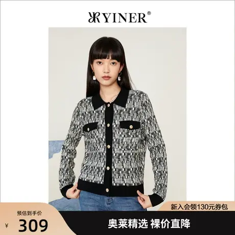 【小香风】音儿美地女装2022秋季新款小香风polo领针织开衫外套商品大图