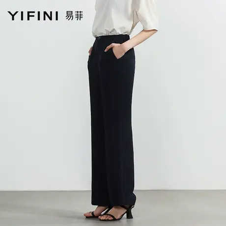 Yifini/易菲三醋酸休闲直筒裤女夏装新款高腰显瘦宽松裤子商品大图