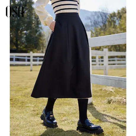 OSA欧莎赫本风黑色高腰a字半身裙女秋冬季2023年新款长裙显瘦伞裙图片