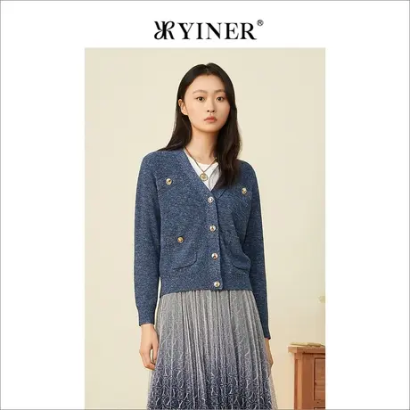 YINER音儿专柜女装2022春季新款时尚彩线亮丝V领针织开衫商品大图