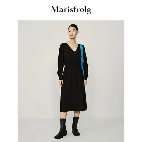 【新能量黑裙】玛丝菲尔2023年春装新款赫本风长袖坠感连衣裙女图片
