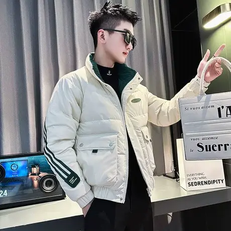 男士工装棉服冬季新款个性条纹贴标小众痞帅高级立领防寒棉衣外套商品大图