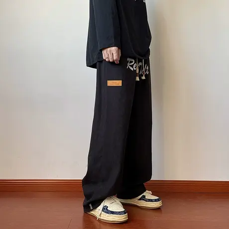 美式休闲裤子男春季高街ins潮牌阔腿宽松直筒复古春秋垂感拖地裤商品大图