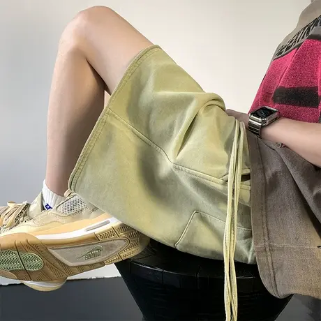 短裤男夏季休闲五分裤ins潮流纯色美式卫裤做旧运动健身篮球裤子商品大图