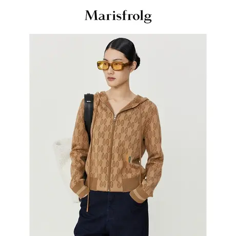 【商场同款】玛丝菲尔毛衣春装新款菱形格连帽卫衣纯羊毛毛衣女商品大图