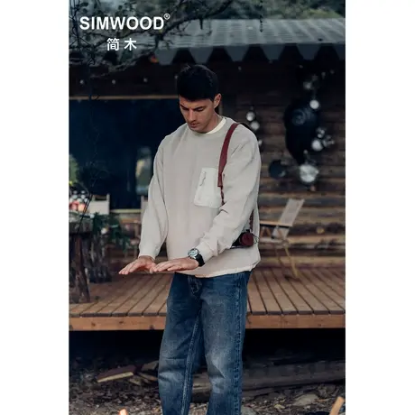 Simwood简木男装【宽松版型】340g轻户外抗静电摇粒绒圆领卫衣商品大图