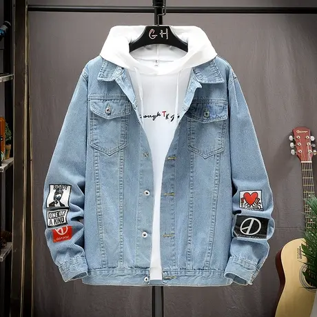 2023新款春秋季男士破洞牛仔衣服外套韩版潮流百搭宽松夹克男春装商品大图