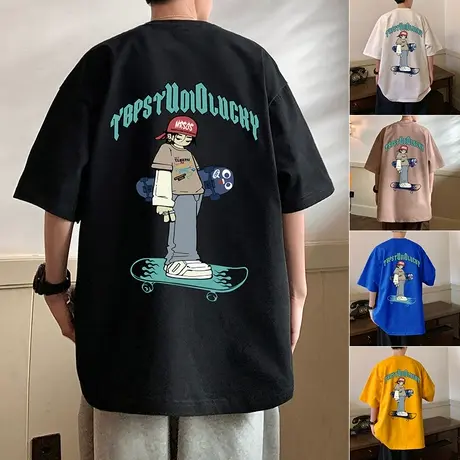 2024新款夏季短袖T恤男潮牌纯棉上衣美式宽松ins潮流半袖港风体恤商品大图