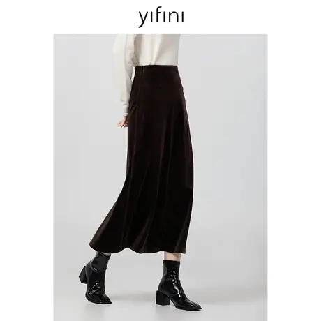 Yifini/易菲宽松开叉A型中长半裙女秋冬新款气质优雅半身裙子图片