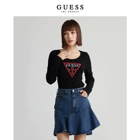 【38上新季】【秀智明星同款】GUESS 女士倒三角LOGO圆领卫衣图片