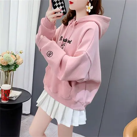 学院风短款加绒加厚连帽卫衣女士2022新款秋冬宽松小个子百搭上衣商品大图