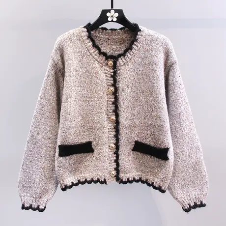 小香风复古毛衣外套女秋冬2023新款宽松设计感洋气短款针织开衫图片