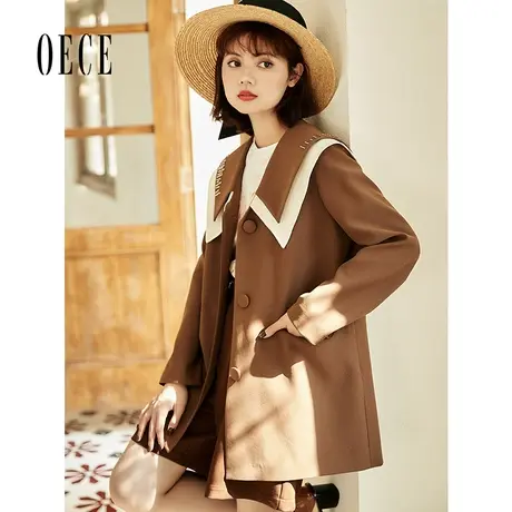 Oece设计感外套春秋新款女装复古中长款西服女士小西装商品大图