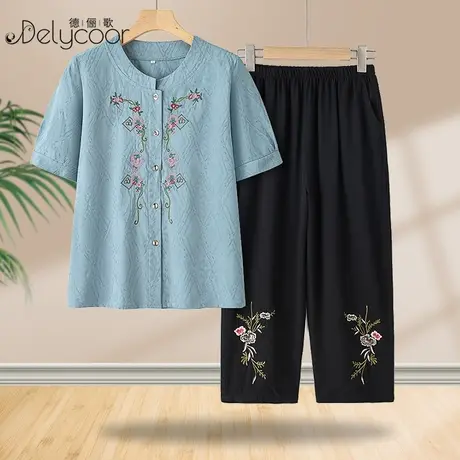 奶奶夏装棉麻套装中老年女装短袖开衫唐装老太太衣服妈妈衬衫上衣商品大图
