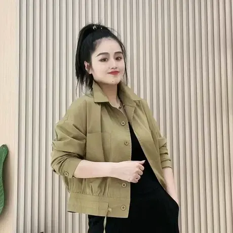 POLO领短款小外套女春秋装2023新款宽松薄款时尚洋气秋季休闲上衣商品大图