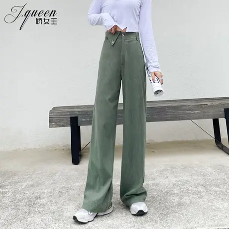 灯芯绒阔腿裤女高腰春秋季新款休闲裤宽松显瘦雪尼尔拖地直筒裤子商品大图