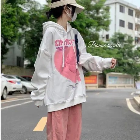 美式复古港风卫衣女宽松韩版ins设计感小众上衣春秋薄款连帽外套商品大图