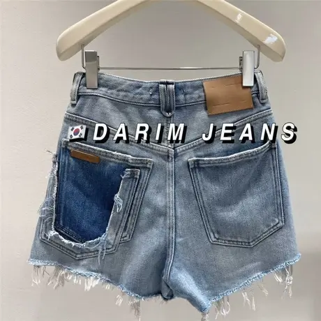 韩国2022夏季新款高腰显瘦女拼接特色假破洞牛仔短裙热裤百搭短裤图片