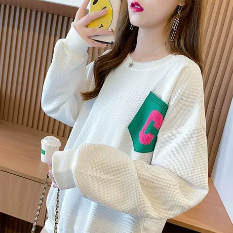 华夫格卫衣女春秋季韩版宽松设计感小众ins小个子薄款上衣外套潮商品大图