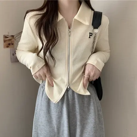 POLO领短款卫衣女春秋薄款宽松韩版学生百搭开衫拉链上衣潮牌外套商品大图