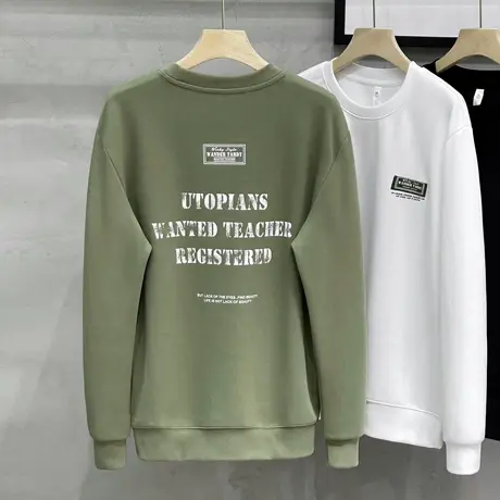 春秋季美式休闲圆领卫衣男装宽松外套男士打底衫长袖t恤无帽上衣商品大图