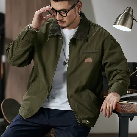 潮流时尚男士大码夹克双经双纬珠帆布宽松舒适春秋季夹克外套男商品大图