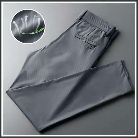 夏季薄款英伦雅痞西装西裤男士夏款中年爸爸冰丝条纹休闲裤男裤子商品大图