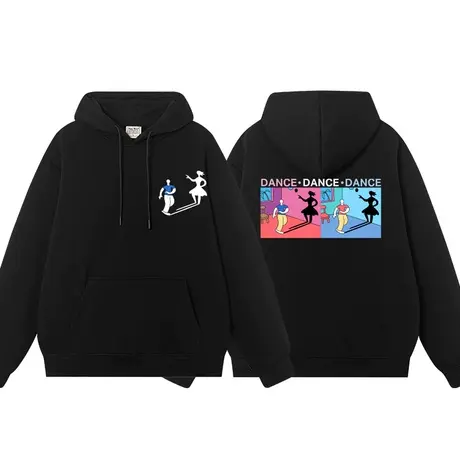 村上春树联名手绘跳舞dance秋冬卫衣外套连帽宽松加绒加厚上衣服图片