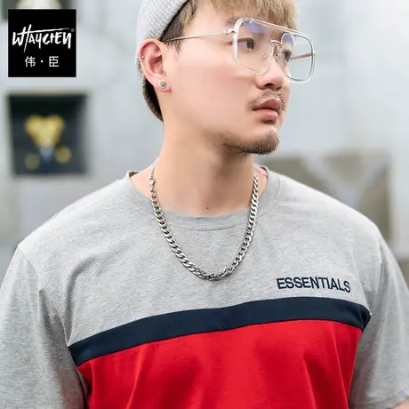 伟臣潮牌大码男装夏季年新品短袖T恤胖子加肥加大拼接五分袖商品大图