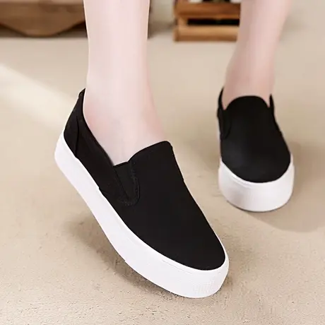 一脚蹬女鞋春款懒人帆布鞋韩版套脚鞋乐福鞋百搭女士休闲鞋厚底鞋图片