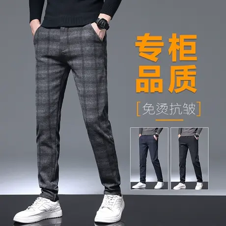 英伦格子格纹西裤男士修身小脚秋季秋冬款休闲长裤春秋款商务正装商品大图