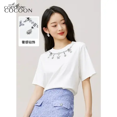 missCOCOON白色短袖t恤女2023夏季新款圆领休闲宽松小众百搭上衣商品大图