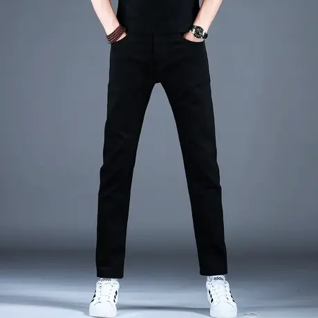 男士黑色秋冬款牛仔裤男款直筒修身裤子潮牌2023新款高端美式高街商品大图
