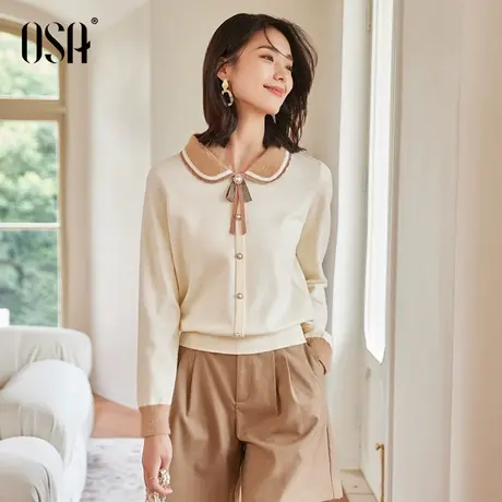 OSA欧莎小香风娃娃领外穿针织衫女春装2023年新款慵懒风内搭毛衣商品大图