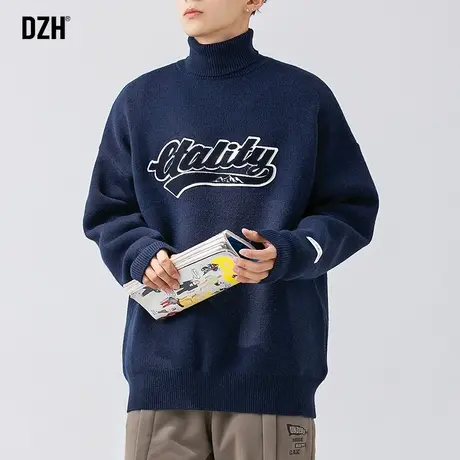 男士藏青色高领毛衣男冬季韩系慵懒风男装秋冬内搭打底衫针织衫男图片