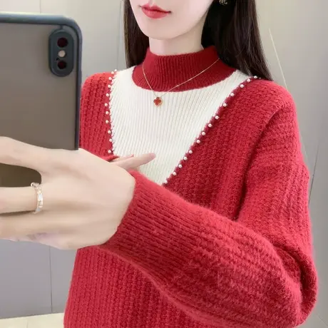 半高领加厚女士毛衣女款2024新款秋冬季爆款慵懒风针织打底衫上衣商品大图