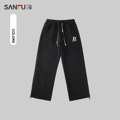 三福2024春季男士重磅针织刺绣休闲裤 潮流宽松卫裤长裤480995商品大图