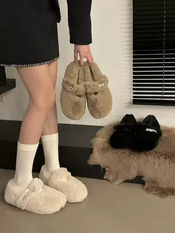 平底晚晚温柔玛丽珍毛毛棉鞋女鞋子外穿2023年秋冬季法式豆豆单鞋商品大图