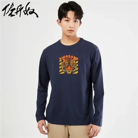 佐丹奴联名t恤男新款纯棉新年老虎国潮风印花长袖上衣男91094008图片
