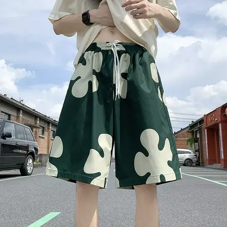 沙滩裤男夏季速干花短裤五分中裤美式宽松睡裤潮牌休闲居家大裤衩商品大图