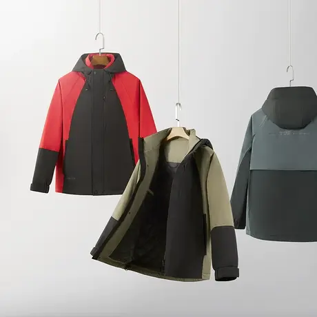 红豆夹克男舒适男装户外茄克拼接风红色运动休闲连帽棉服图片