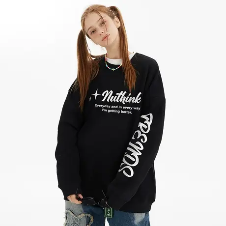 Nuthink美式西海岸大码无帽卫衣男oversize春季加肥加大宽松上衣图片