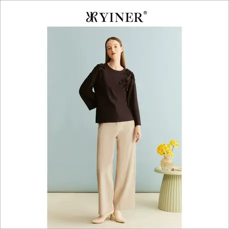 【100绵羊毛】YINER音儿女装冬季美拉德立体浮雕绣花衬衫上衣商品大图