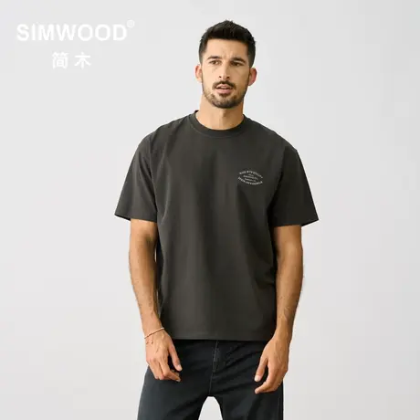 Simwood简木男装【宽松版型】新品265g基础印花圆领休闲短袖T恤商品大图