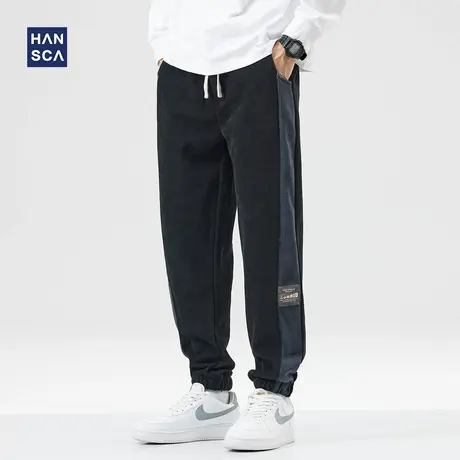 hansca灯芯绒运动休闲裤男秋冬季重磅加厚潮牌拼接保暖加绒长裤子商品大图