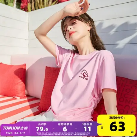[功夫熊猫联名]唐狮下摆抽绳甜辣小上衣女短款2024新款修身T恤sz商品大图